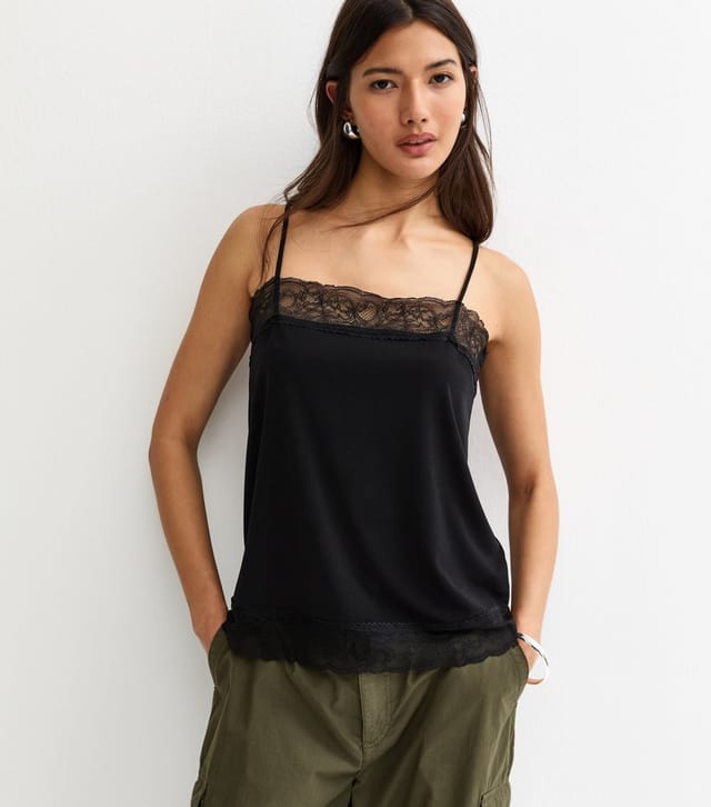 New Look Women's Black Lace Trim Cami Top New Look - 2