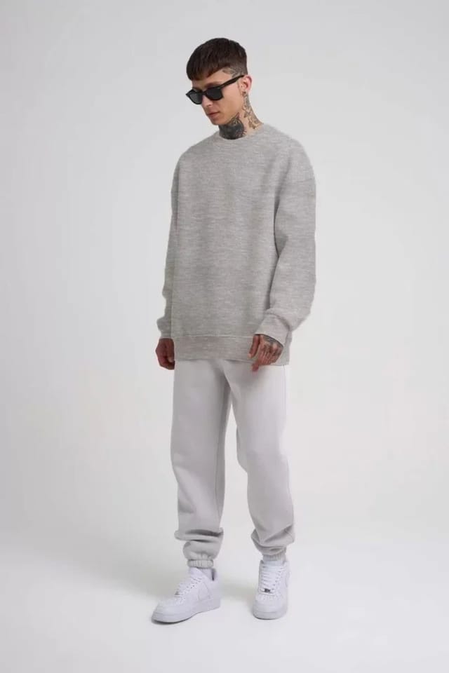 Janes Janes Men's Solid Ribbed Crew Neck Sweatshirt in Grey - 2