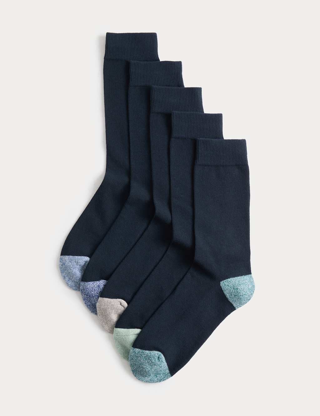 Marks & Spencer M&S Navy Mix Cotton Rich Cushioned Socks 5-Pack