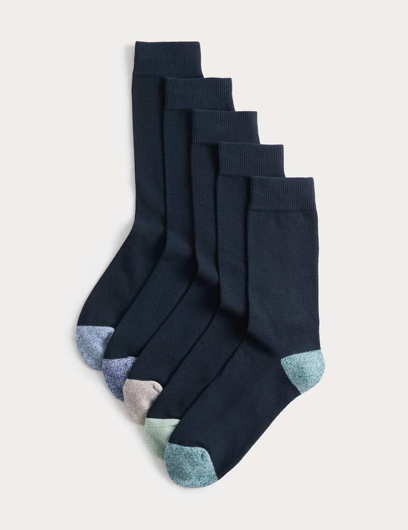 Marks & Spencer M&S 5 Pack Cool & Fresh™ Cotton Rich Cushioned Socks Navy Mix - 1