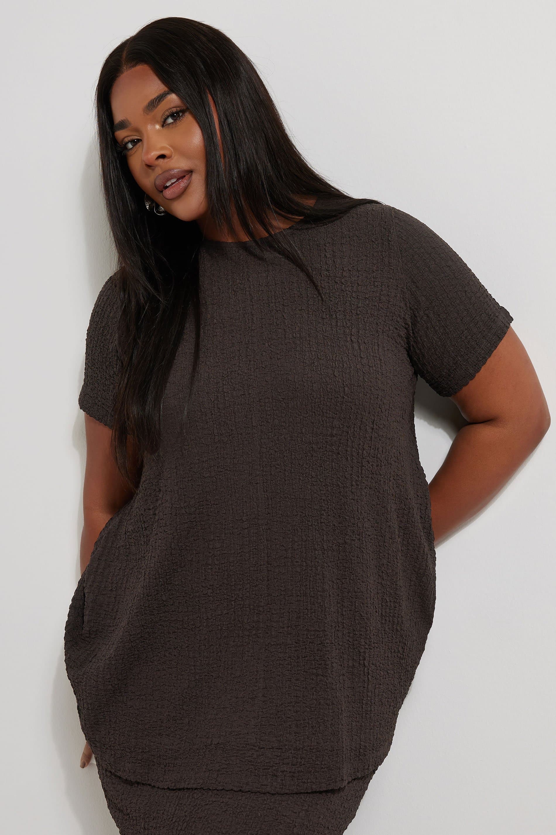 Yours Plus Size Chocolate Brown Textured Swing Top