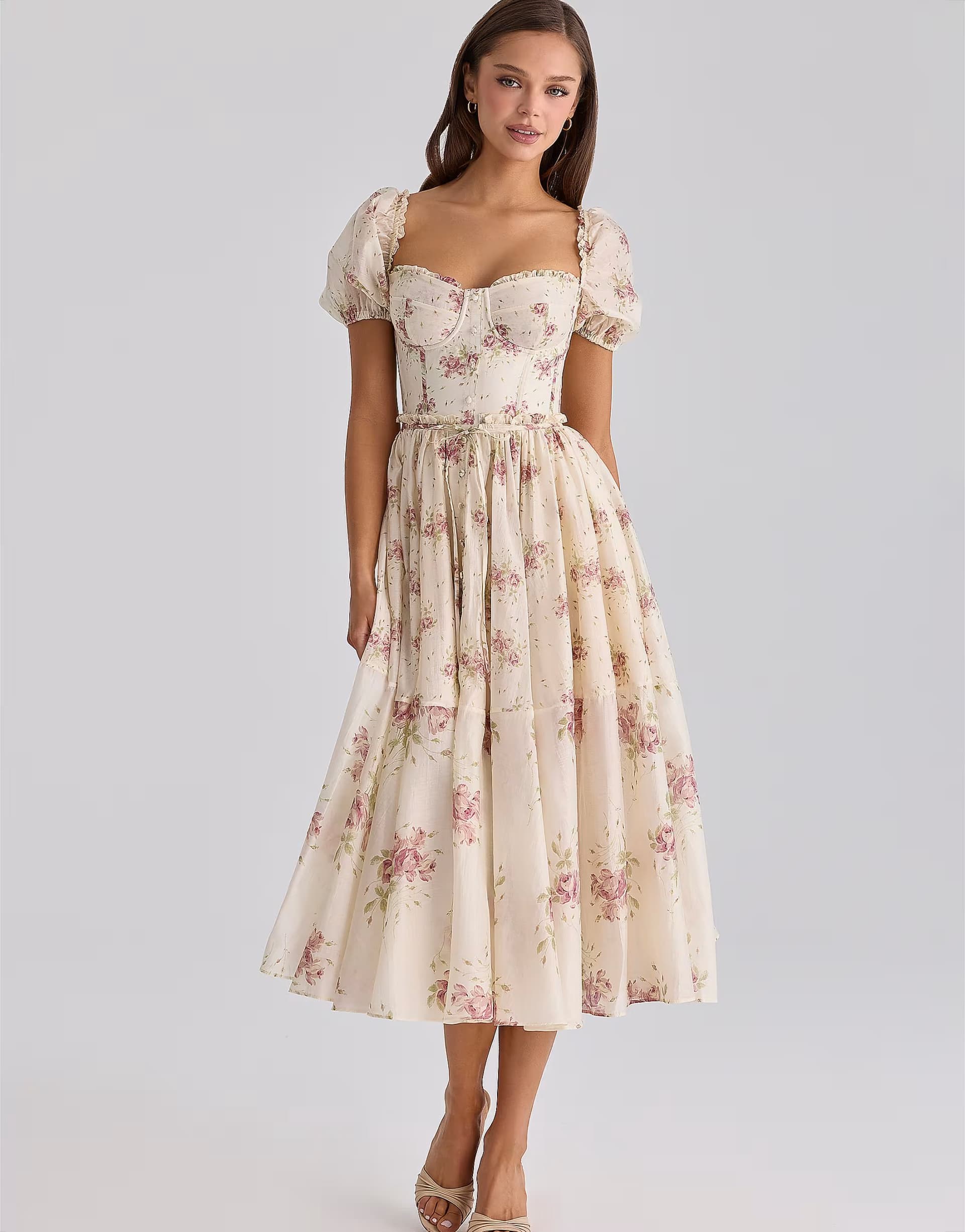 ASOS House of CB Penelope ivory vintage rose print chiffon midi dress in ivory vintage rose print