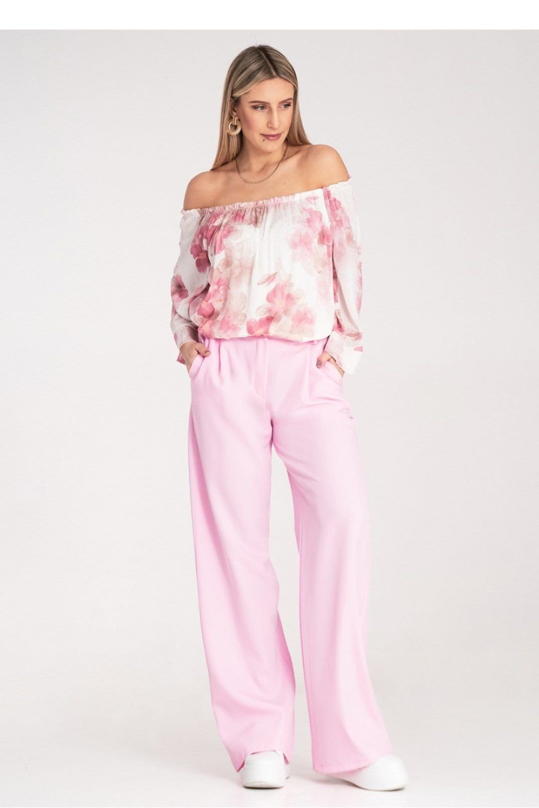 Love Lace Pink High Waisted Straight Trousers with Pockets