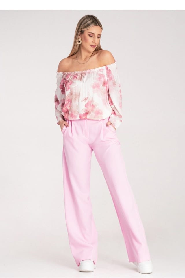 Love Lace Love Lace Women's Elegant High Waisted Straight Trousers with Pockets in Pink - 2