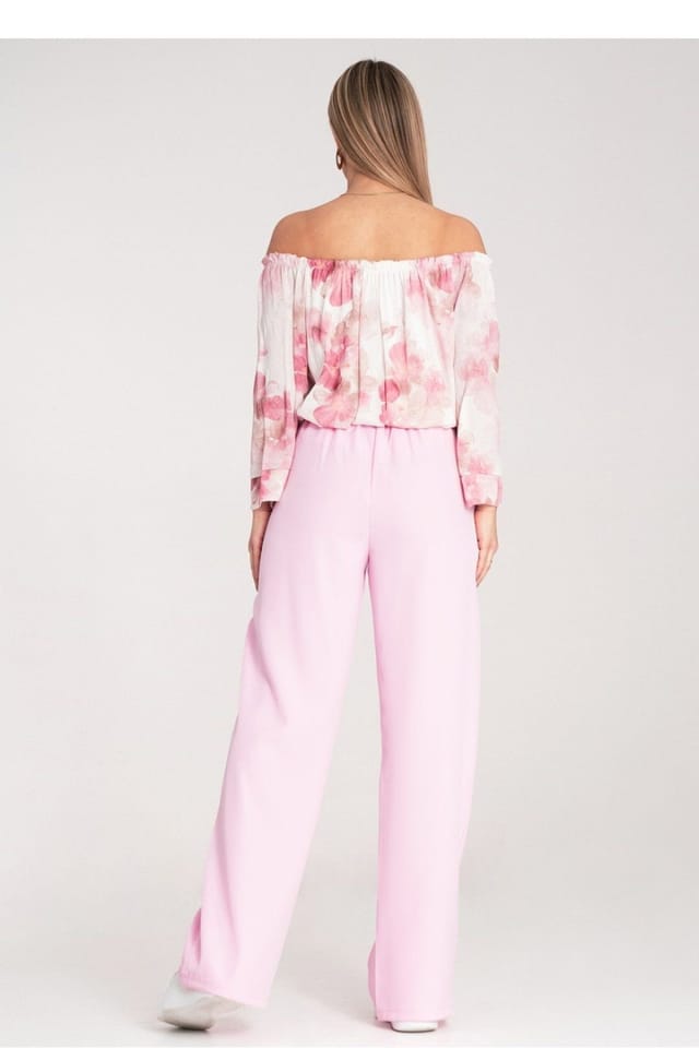 Love Lace Love Lace Women's Elegant High Waisted Straight Trousers with Pockets in Pink - 3
