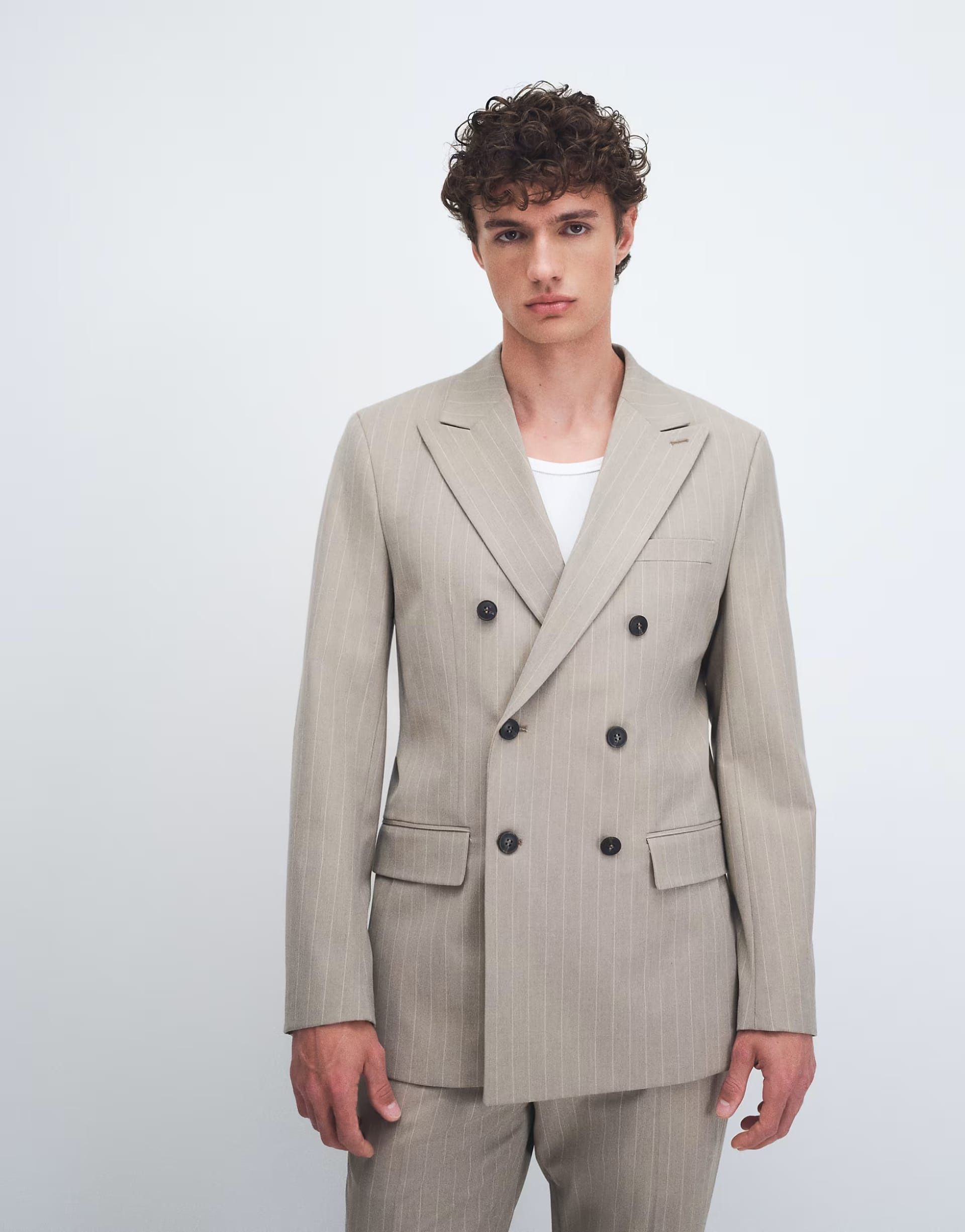 ASOS Beige Pinstripe Slim Fit Blazer