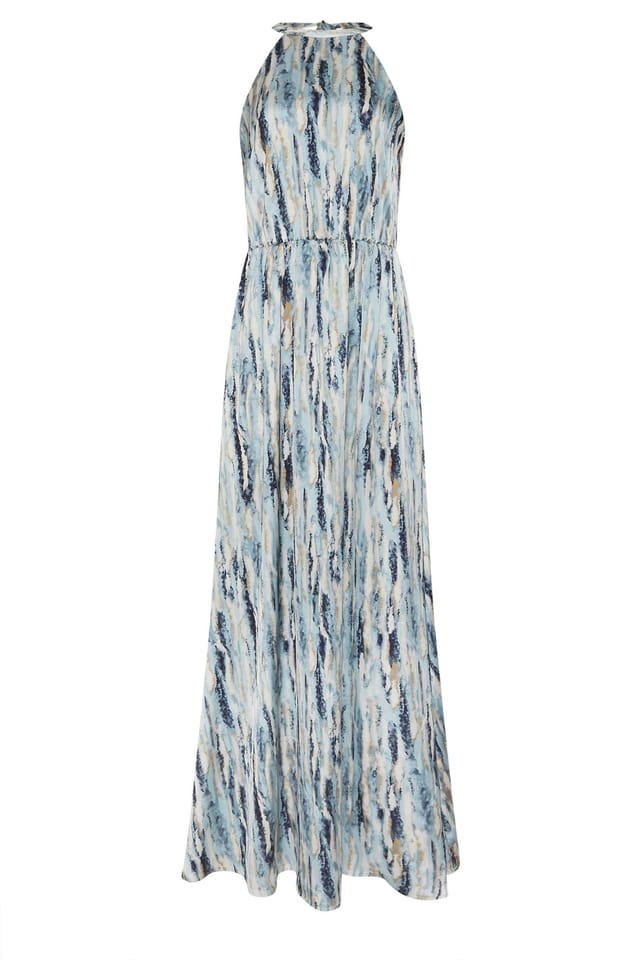 Long Tall Sally Long Tall Sally Women's Tall Satin Halter Neck Dress in Aqua - 2