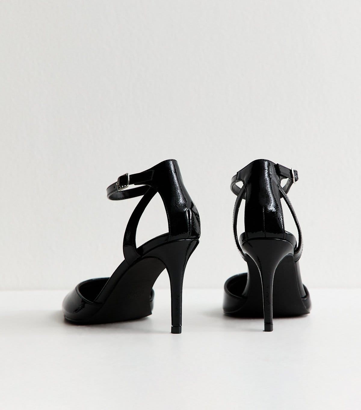 New Look Women's Wide Fit Black Faux Patent Leather Pointed Toe Ankle Strap Pumps Vegan New Look - 4