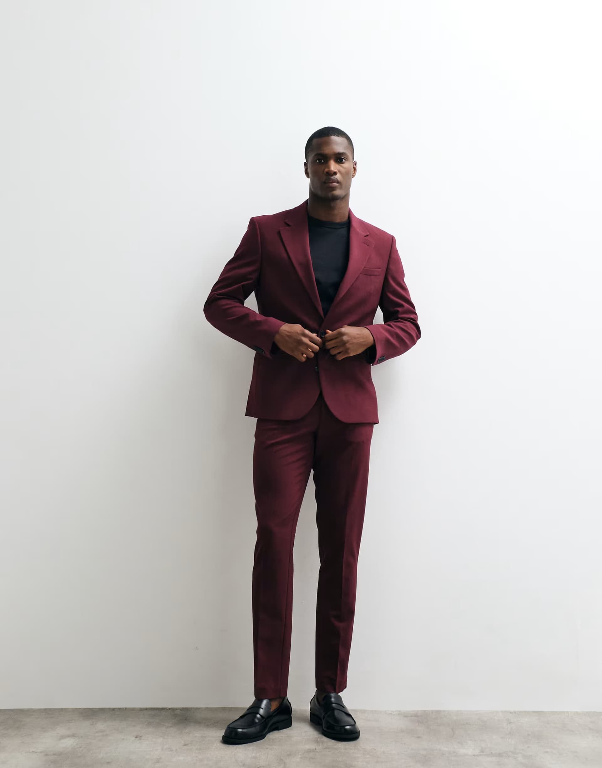 ASOS ASOS DESIGN FlexMax™  skinny suit jacket in burgundy