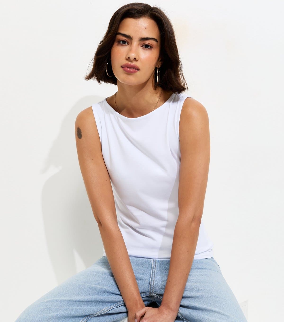 New Look New Look White Cotton Rich Slash Neck Vest