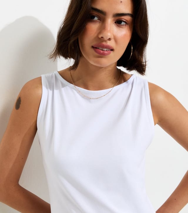 New Look Women's White Cotton Rich Slash Neck Vest New Look - 2
