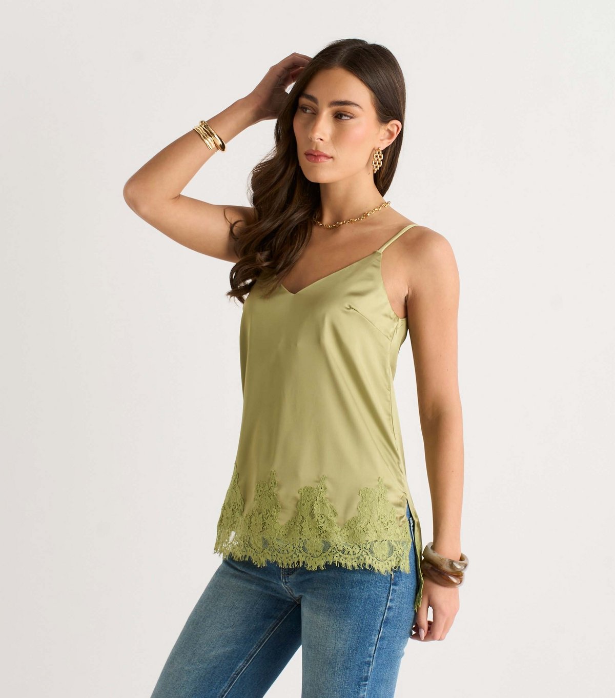 Gini London Women's Light Khaki Lace Trim Cami Top Gini London New Look - 3