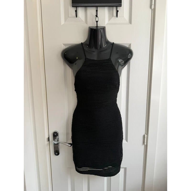 Bershka Bershka Black Crochet Open Back Mini Dress NWT Size XS UK 6 Bodycon