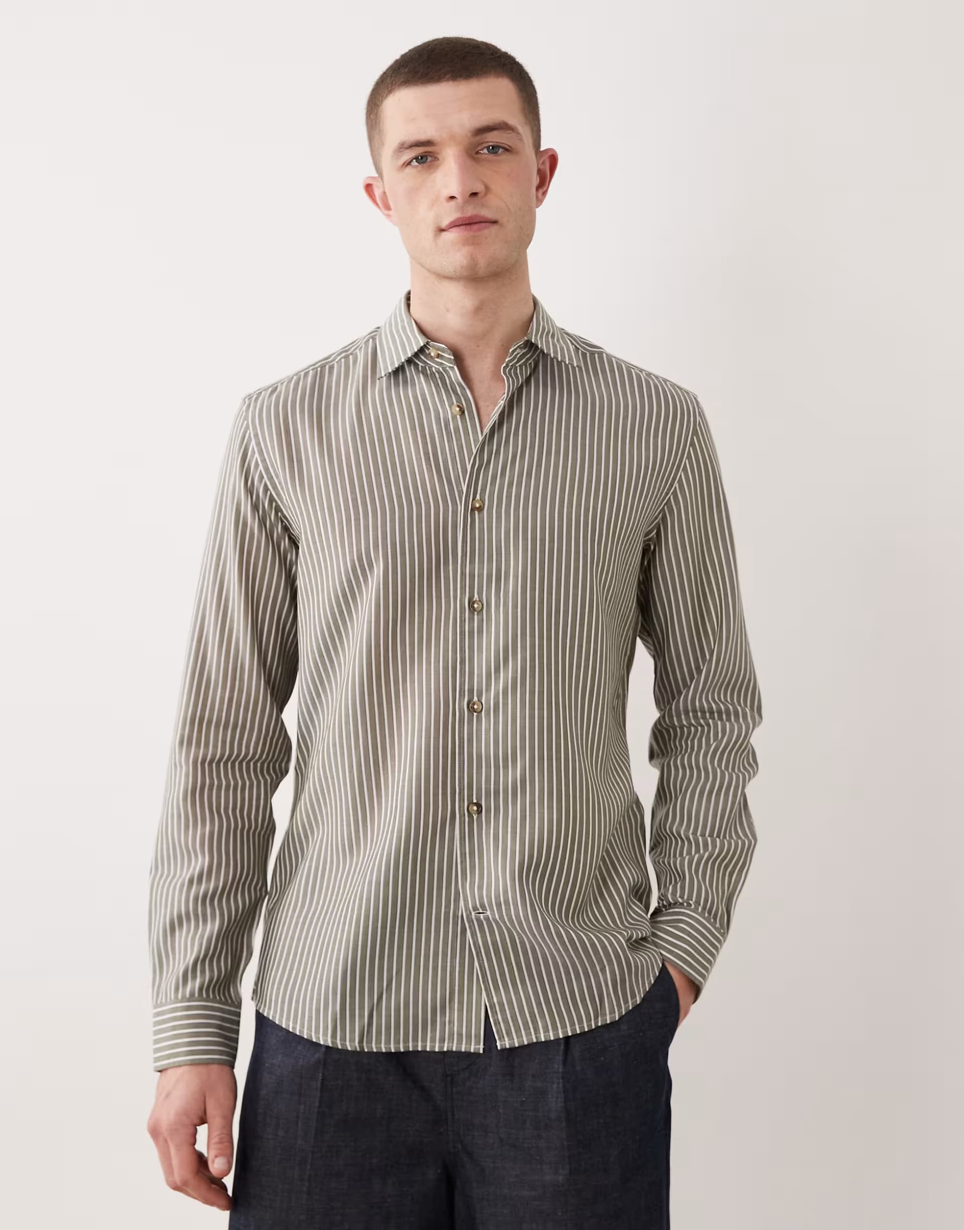 ASOS Mango classic striped shirt in khaki