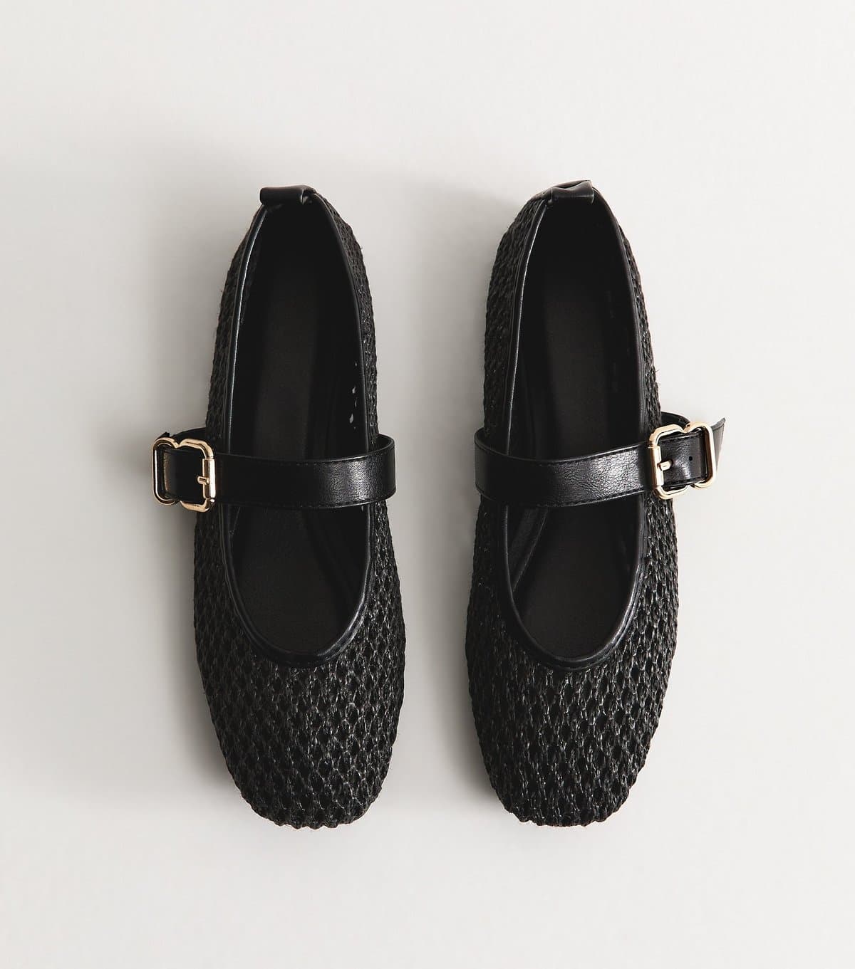 New Look Women's Truffle Black Faux Leather Woven Mary Jane Pumps Vegan New Look