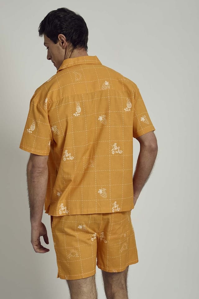 Native Youth Native Youth Men's Cotton Linen Short Sleeve Embroidered Shirt in Orange - 2