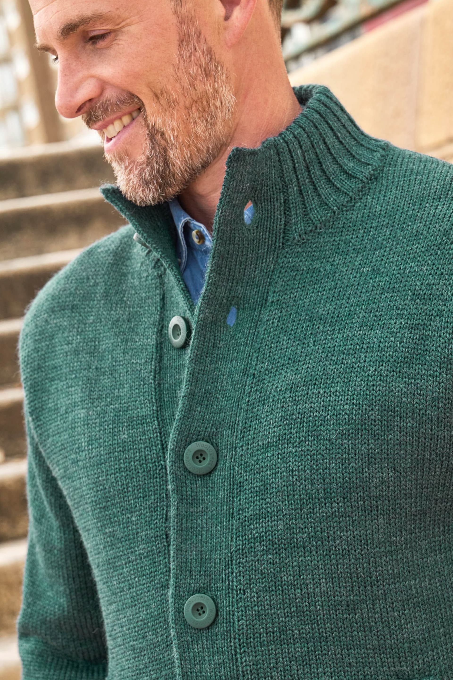 WoolOvers WoolOvers Men's Mens 100% Pure Wool Button Everyday Cardigan in Green