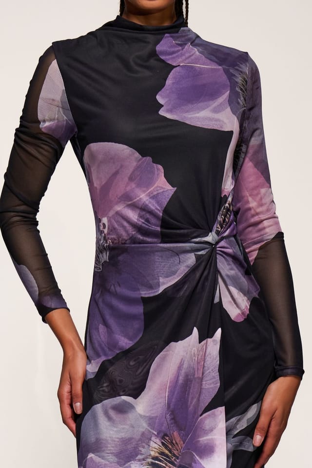 Jolie Moi Jolie Moi Women's High Neck Long Sleeve Mesh Maxi Dress - 3