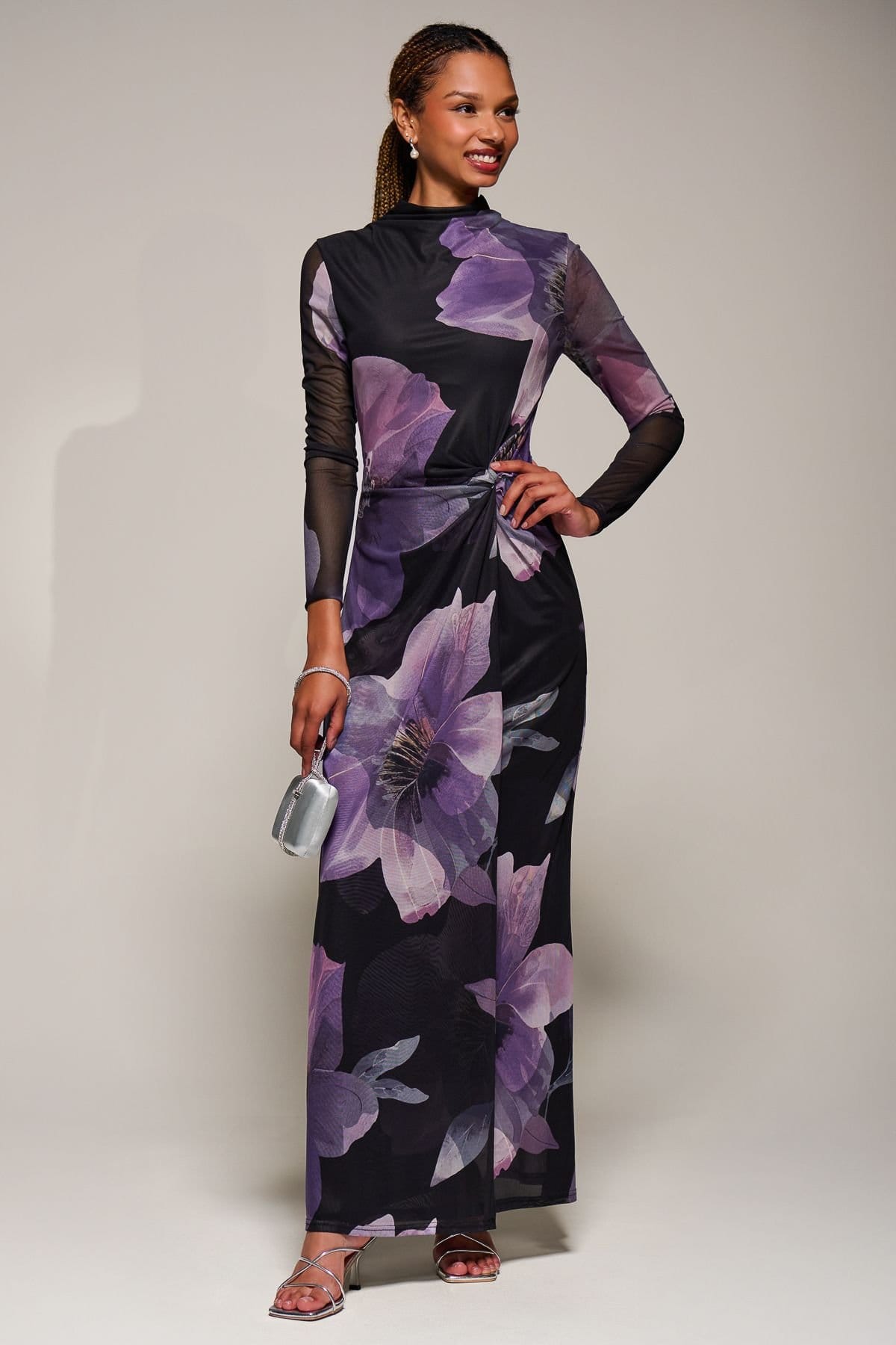 Jolie Moi Jolie Moi Women's High Neck Long Sleeve Mesh Maxi Dress - 4