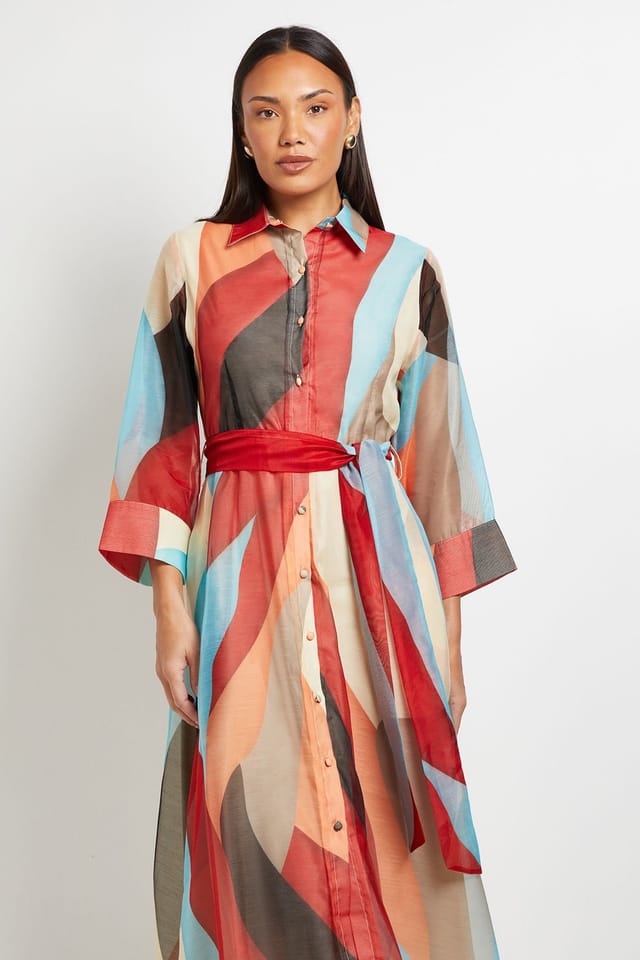 Principles Principles Women's Abstract Print Belted Collared Shirt Dress - 2