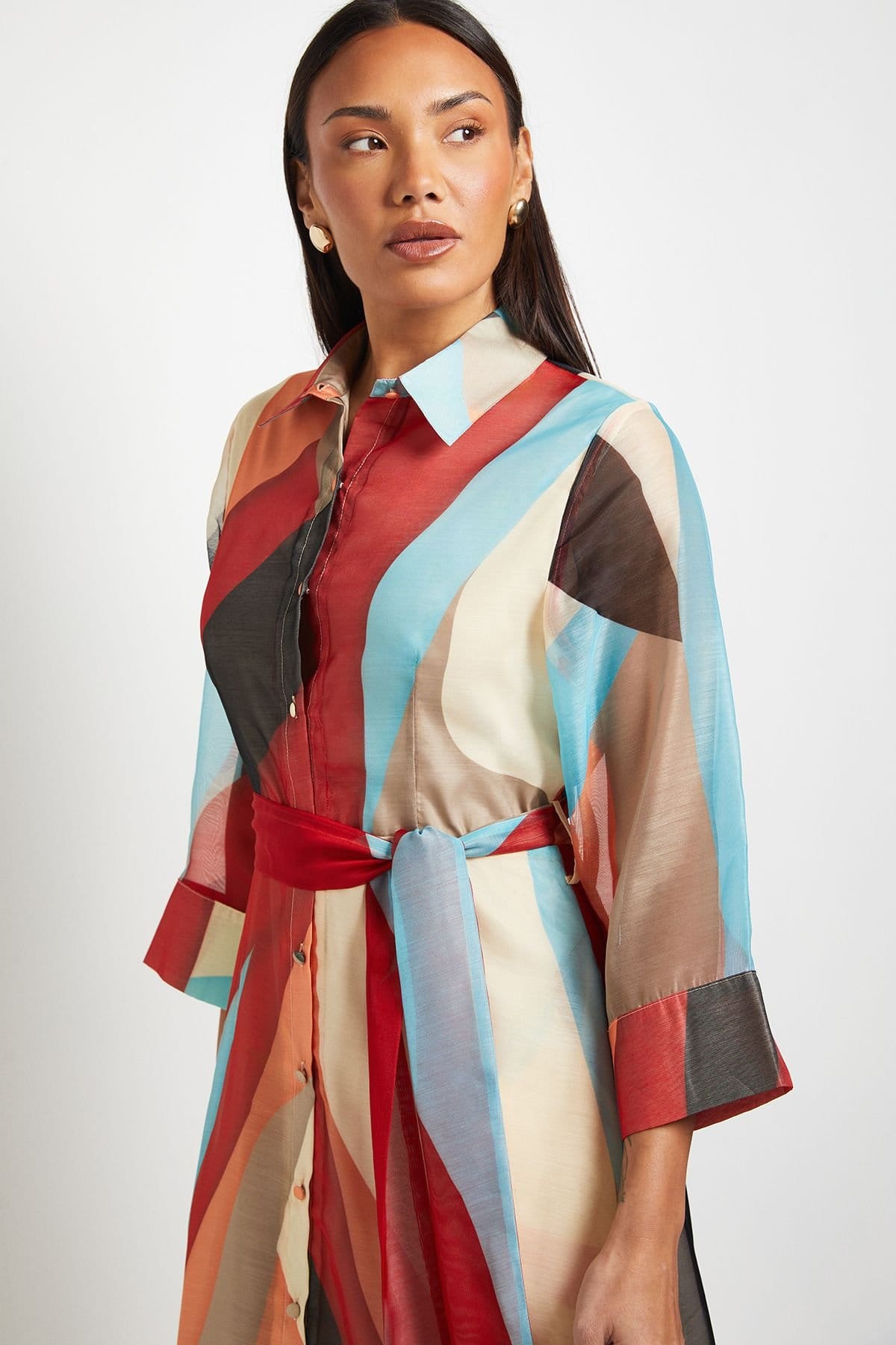 Principles Principles Women's Abstract Print Belted Collared Shirt Dress - 4