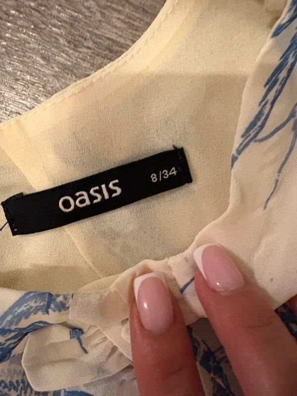 Oasis Cream Blue Bird Print Chiffon Mini Dress