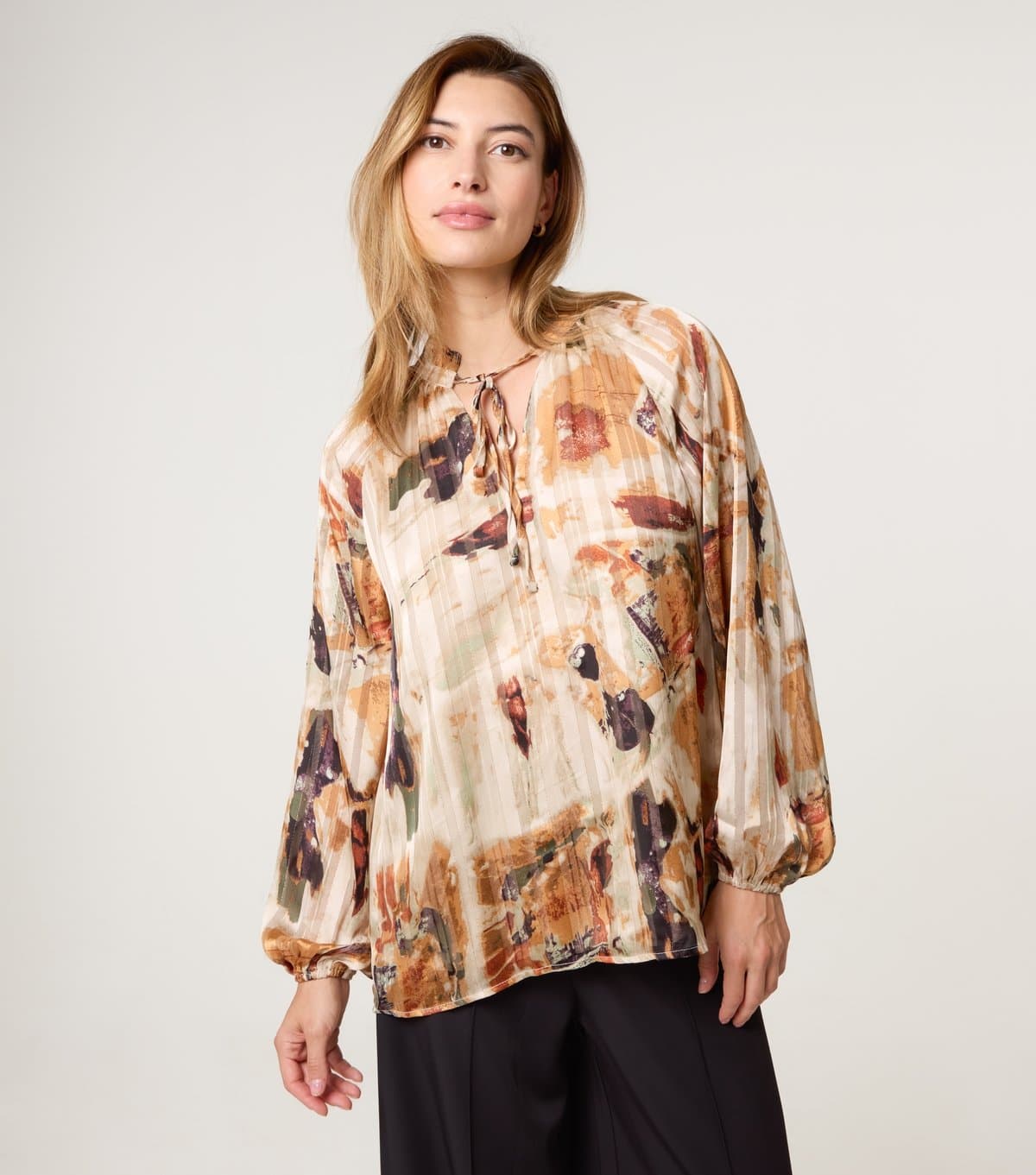 Blue Vanilla Women's Multi Colour Abstract Print Tie Neck Blouse Blue Vanilla New Look