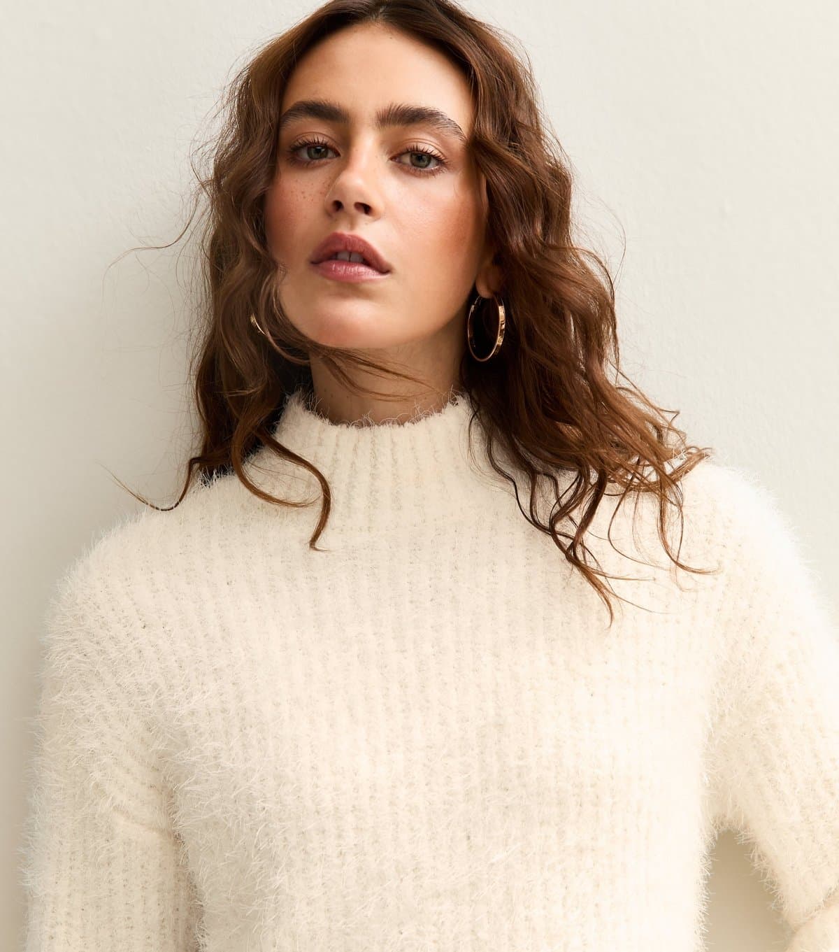 New Look Women's White Fluffy Ribbed High Neck Jumper New Look