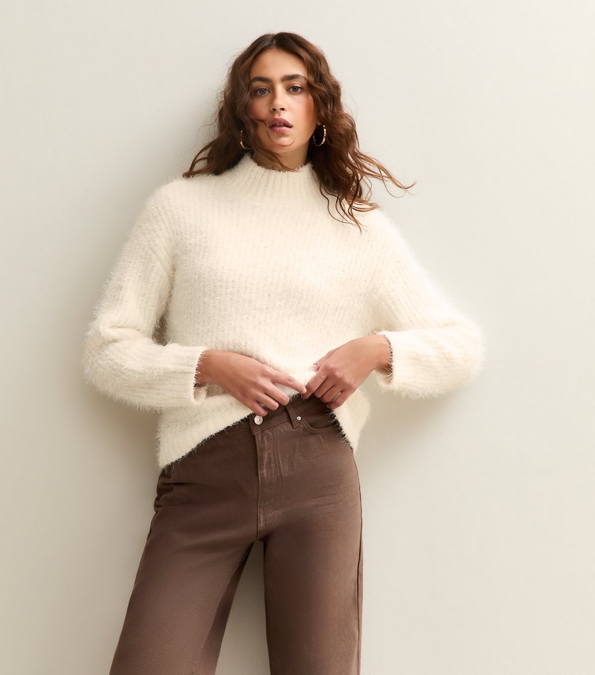 New Look Women's White Fluffy Ribbed High Neck Jumper New Look - 2