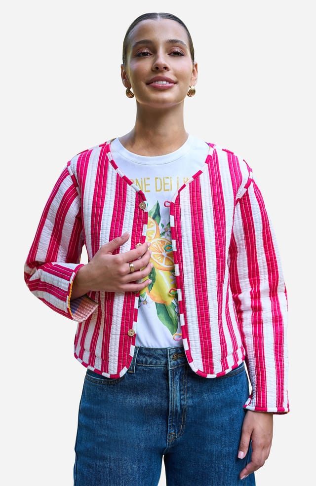 Yumi Yumi Women's Multi Color Big Check Reversible Cotton in Fuchsia - 2