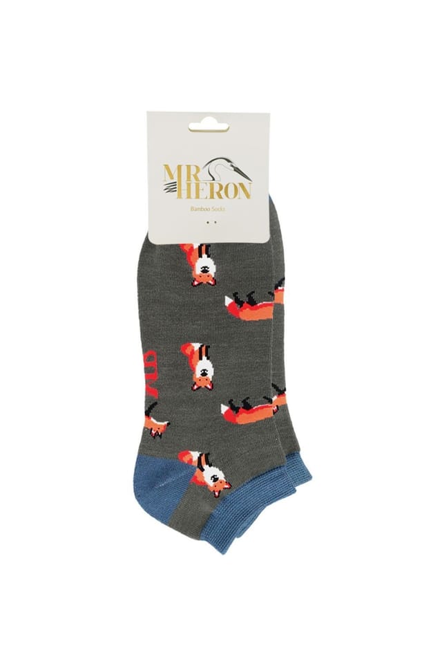 Mr Heron Mr Heron Men's 1 Pack Animal Themed Bamboo Trainer Socks in Charcoal - 2