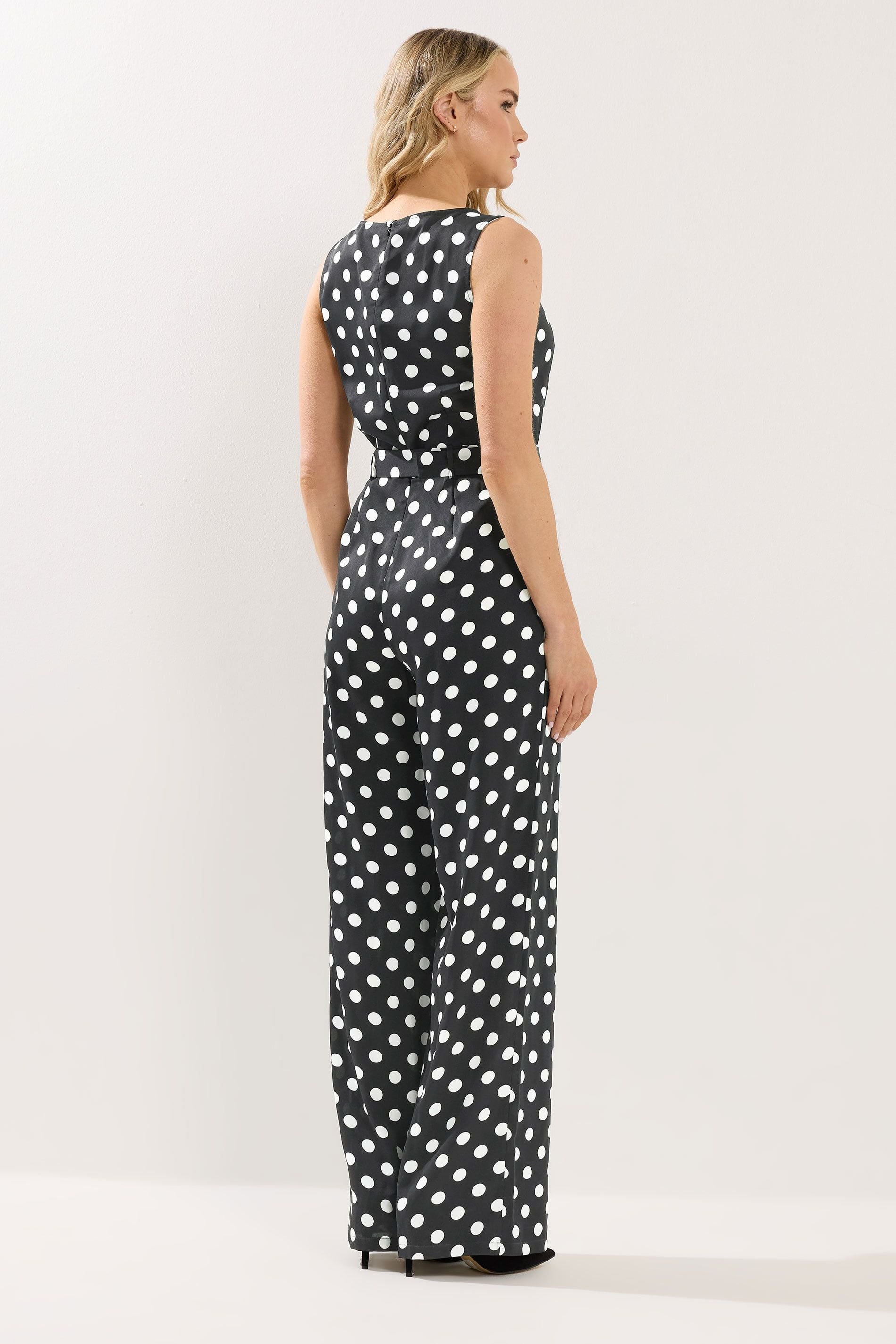 Long Tall Sally Long Tall Sally Women's Tall Polka Dot Wide Leg Jumpsuit in Black - 3