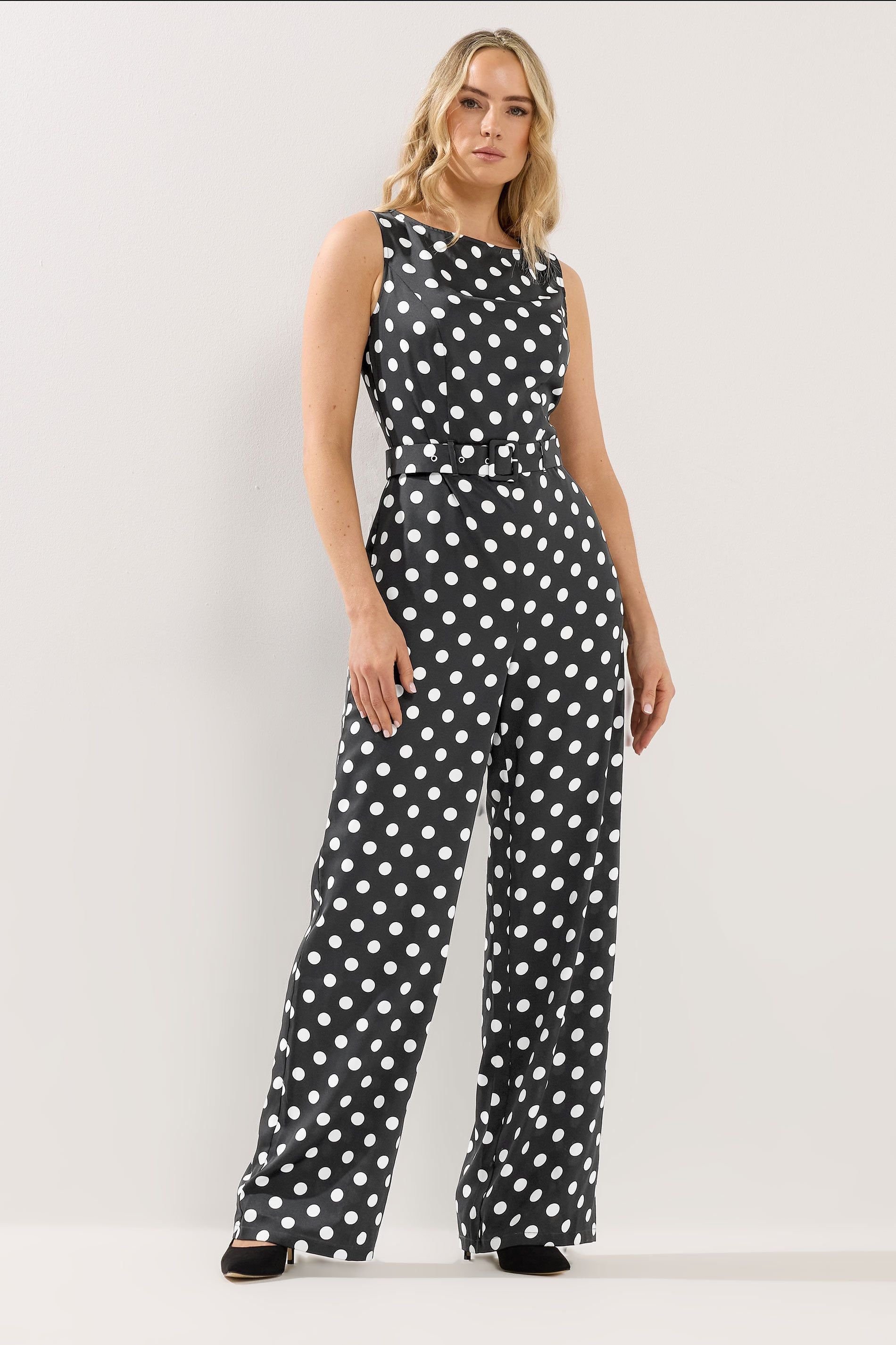 Long Tall Sally Long Tall Sally Women's Tall Polka Dot Wide Leg Jumpsuit in Black - 4