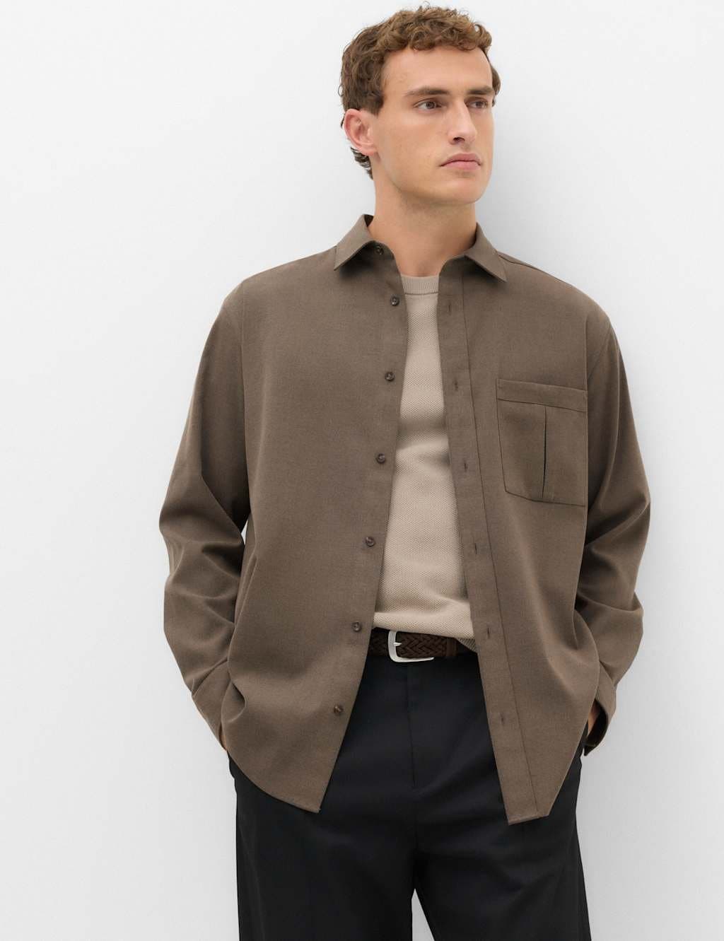 Marks & Spencer M&S Regular Fit Flannel Overshirt Mole