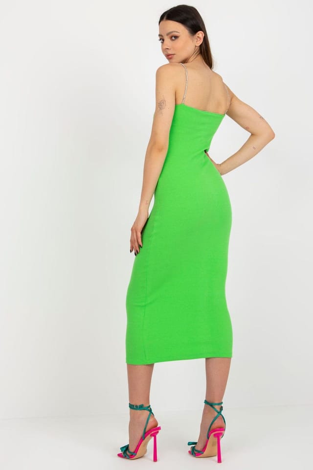 Love Lace Love Lace Women's Ribbed Pencil Cut Dress with Decorative Straps in Green - 3