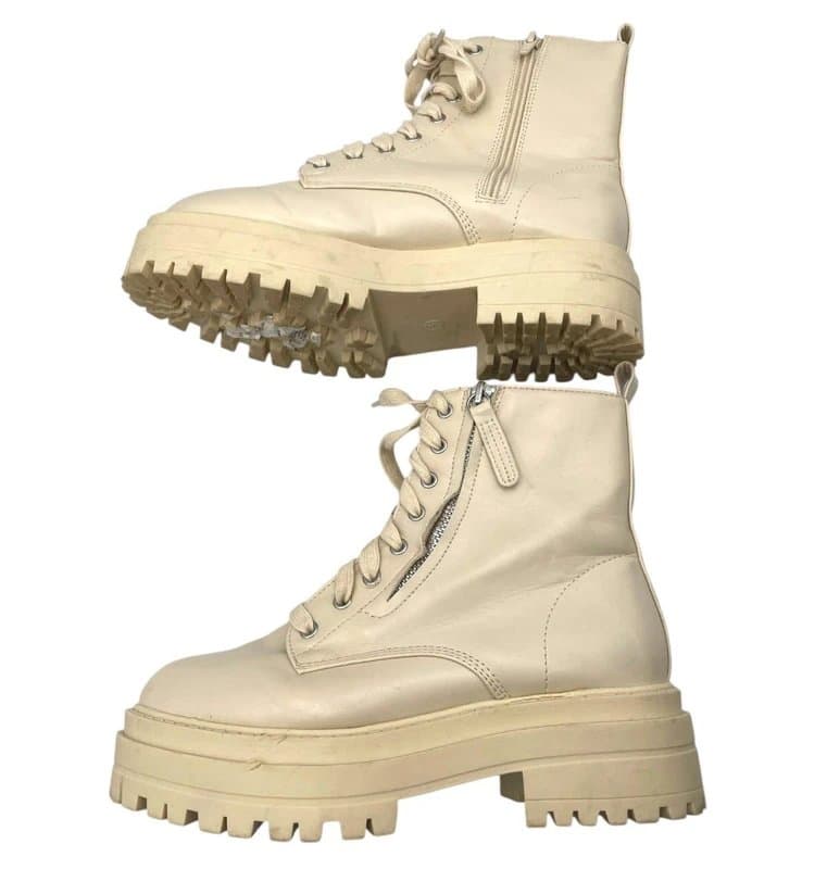 New Look New Look Ankle Boots Chunky Beige Faux Leather Zip Fastening Women’s UK Size 4