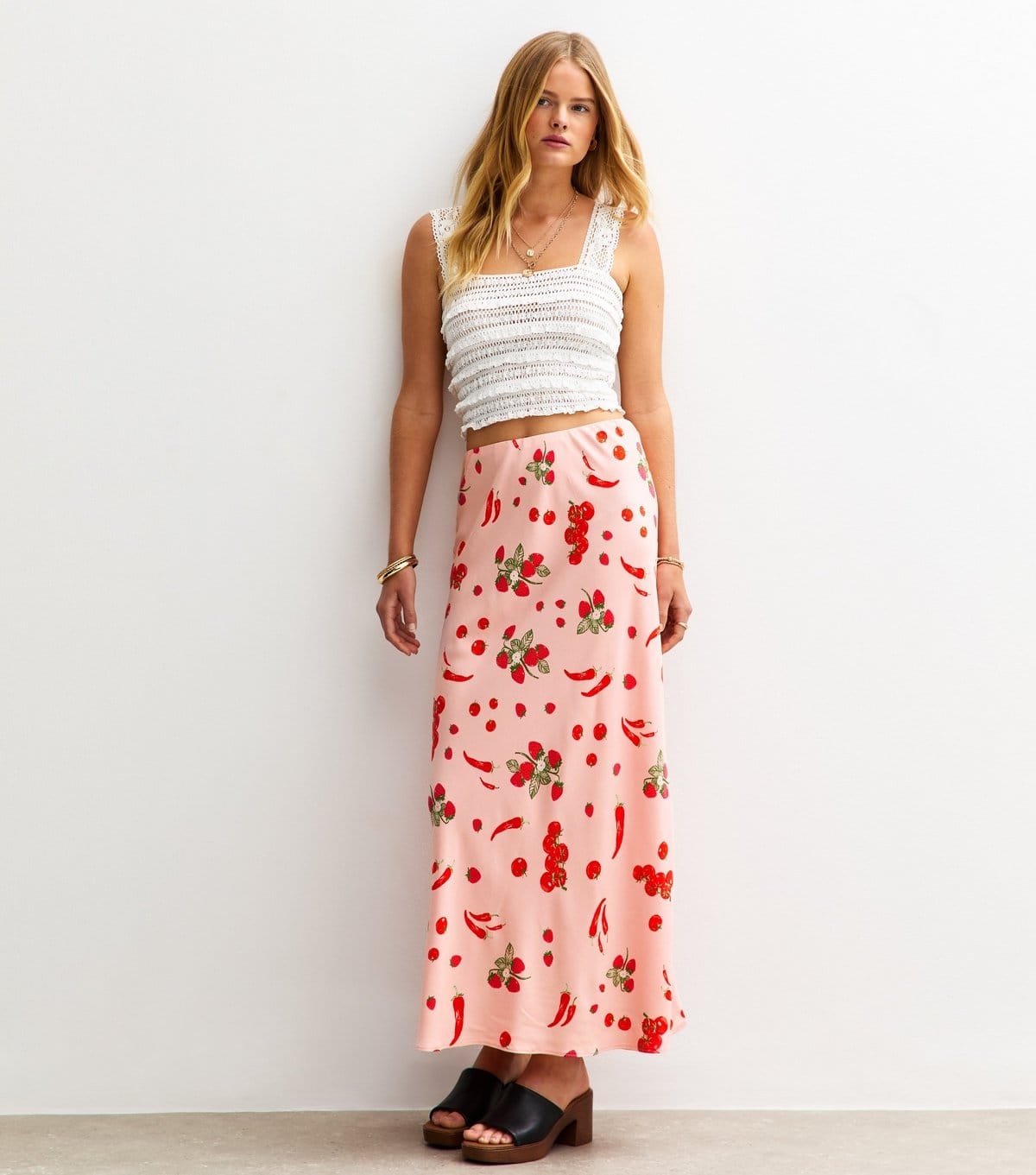 Women's Pink Wild Strawberry Print Midi Skirt New Look