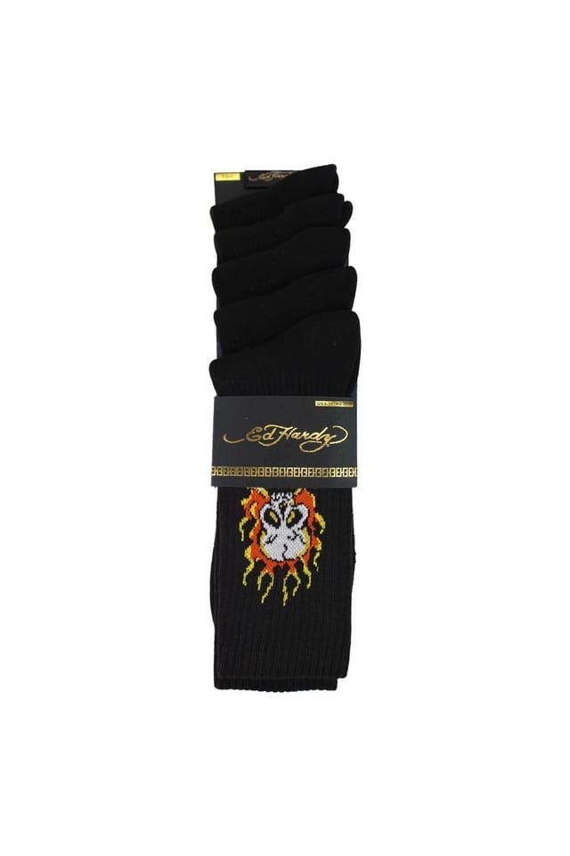 Ed Hardy Ed Hardy Men's 5 Pack Crew Socks Skull Pattern Soft Breathable Casual Socks in Black - 2
