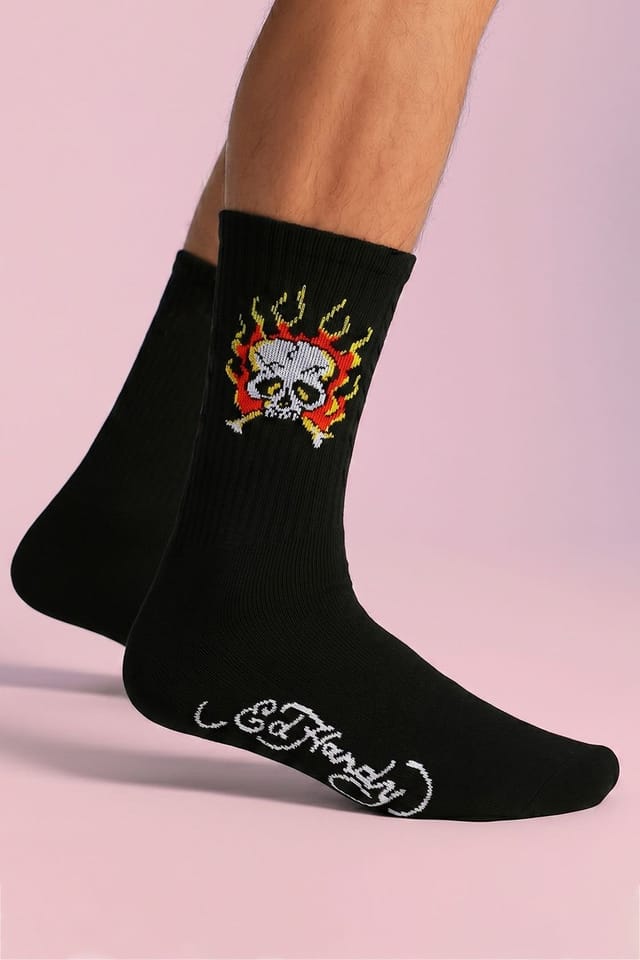 Ed Hardy Ed Hardy Men's 5 Pack Crew Socks Skull Pattern Soft Breathable Casual Socks in Black - 3