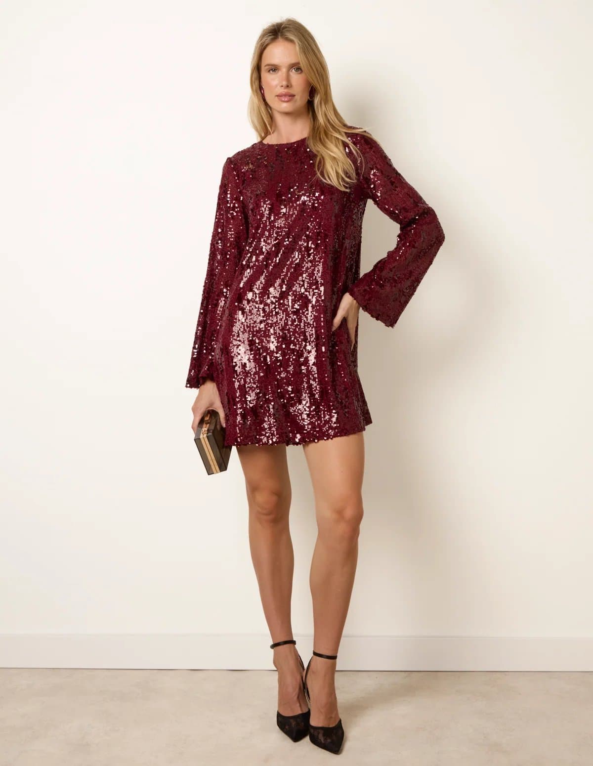 Blue Vanilla Sequin Swing Flare Sleeve Mini Dress