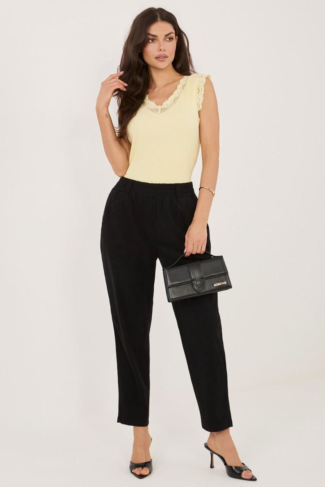 Love Lace Love Lace Black Corduroy High Waist Paperbag Tapered Pants