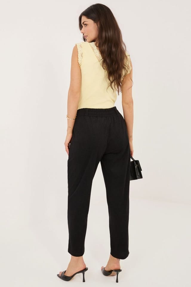 Love Lace Love Lace Women's Corduroy High Waist Paperbag Tapered Pants in Black - 3
