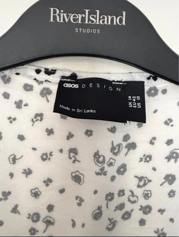 ASOS White Floral Frill Top with Black Flower Design
