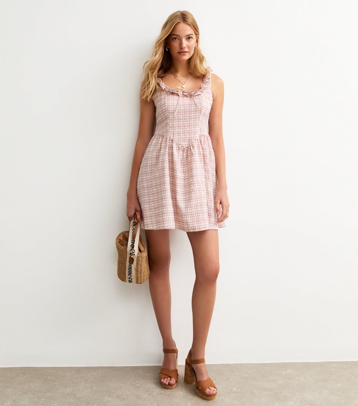 New Look Women's Pink Gingham Check Corset Mini Dress New Look