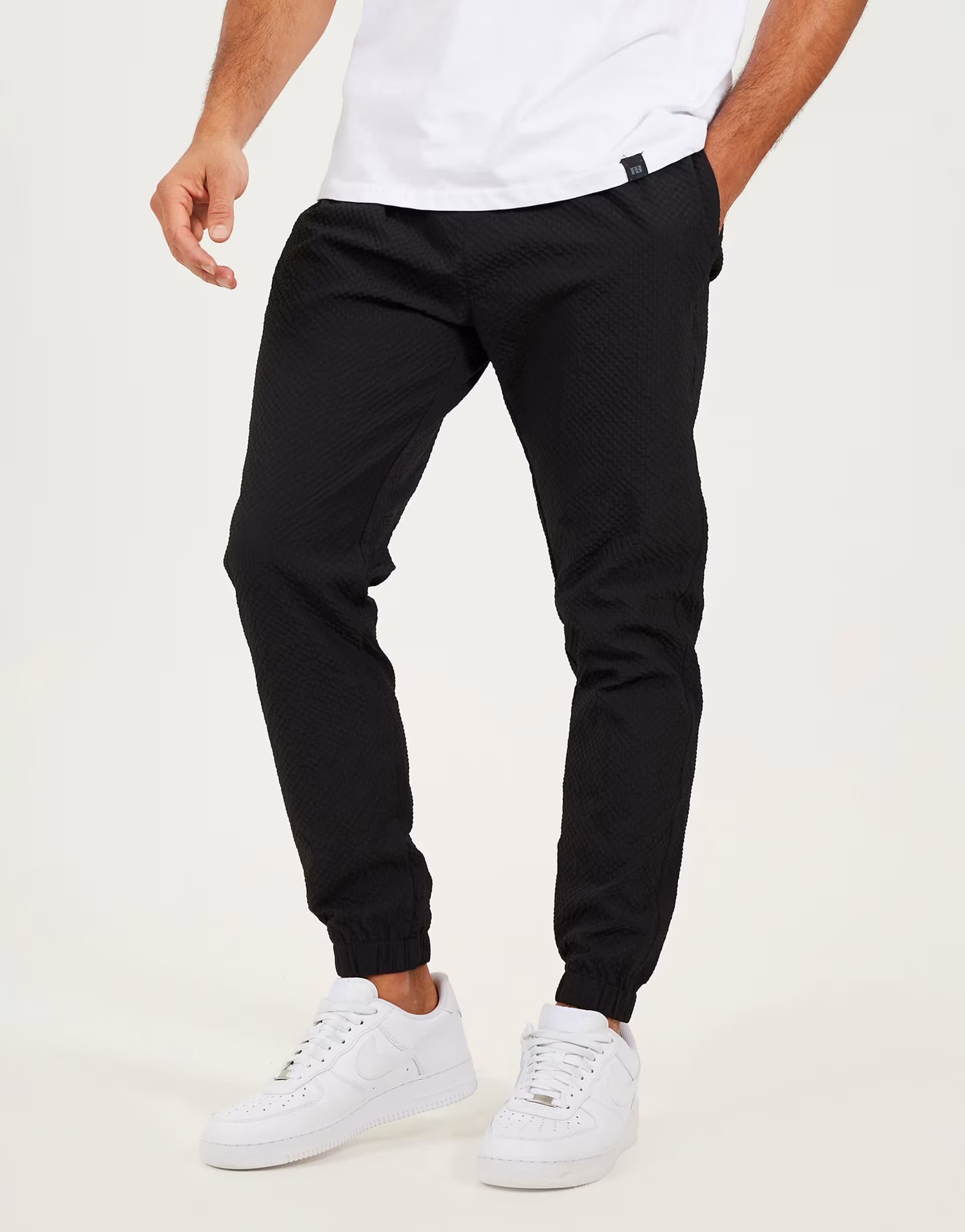 ASOS Brave Soul Seersucker cuffed trousers in black