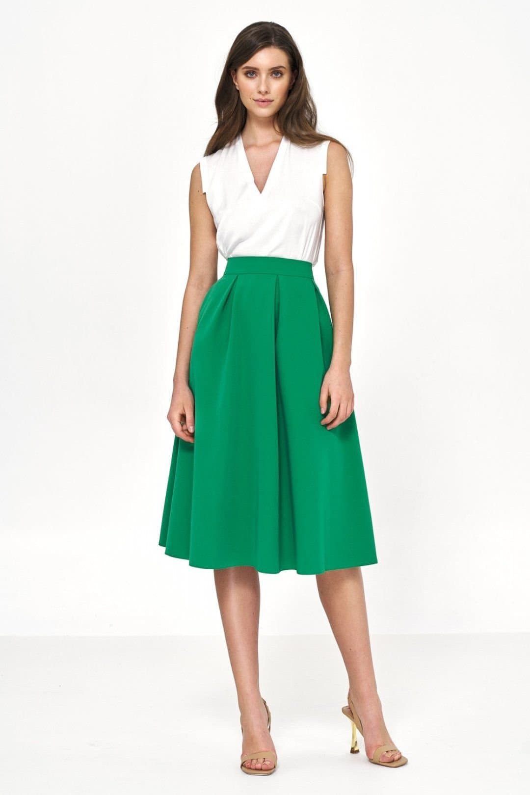 Love Lace Love Lace Women's Flared Midi Viscose Soft Office Skirt in Green