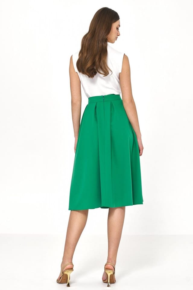 Love Lace Love Lace Women's Flared Midi Viscose Soft Office Skirt in Green - 2