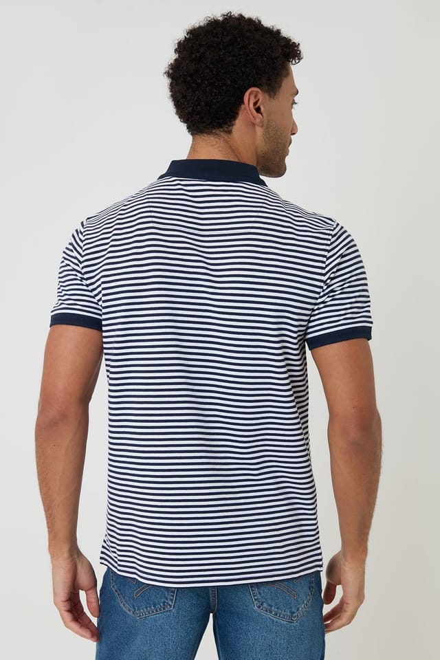 Threadbare threadbare Men's Stripe Cotton Pique Polo Shirt in Navy - 2