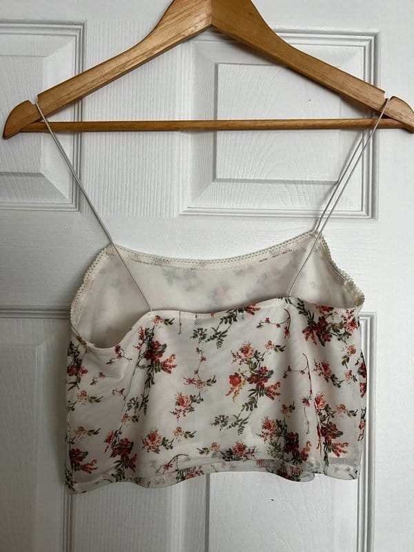 Bershka White Floral Mesh Crop Top