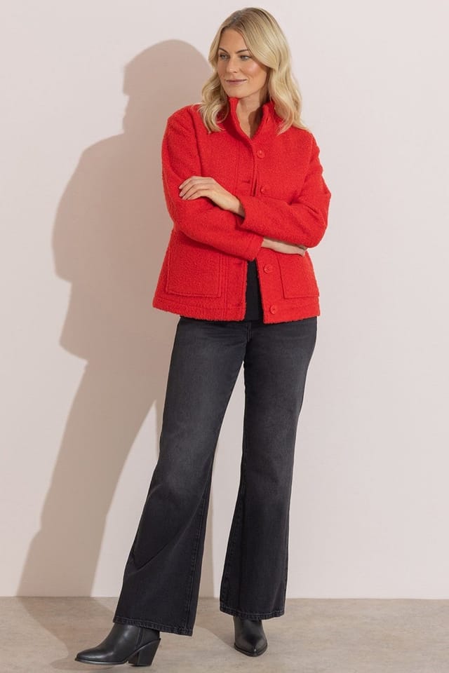 Anna Rose Anna Rose Women's Button Up Boucle Jacket in Red - 2
